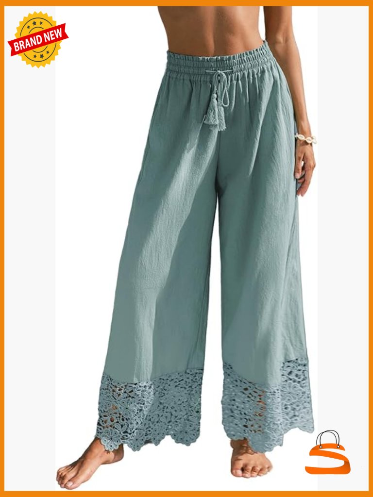 High Waist Wide Leg Palazzo Pants With Pockets, Cotton